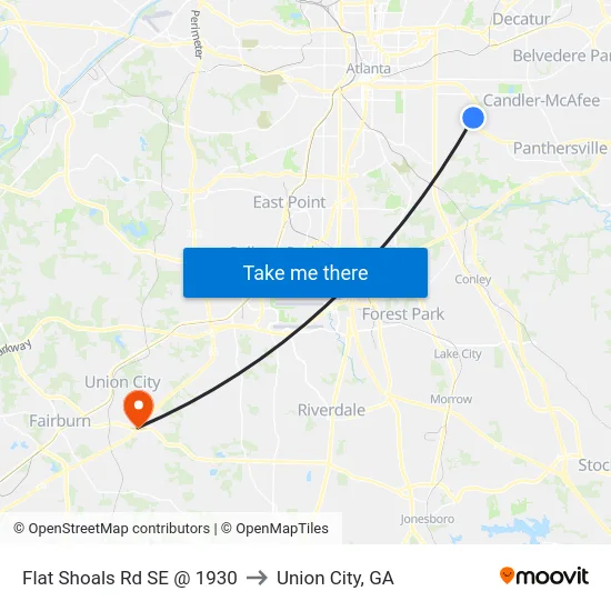 Flat Shoals Rd SE @ 1930 to Union City, GA map