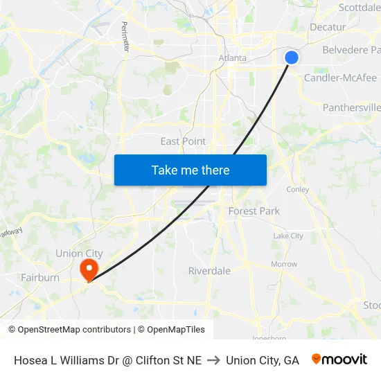 Hosea L Williams Dr @ Clifton St NE to Union City, GA map