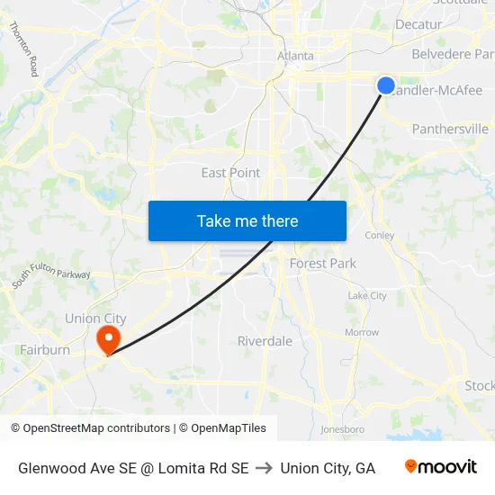 Glenwood Ave SE @ Lomita Rd SE to Union City, GA map