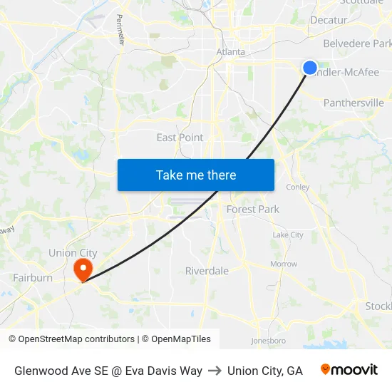 Glenwood Ave SE @ Eva Davis Way to Union City, GA map