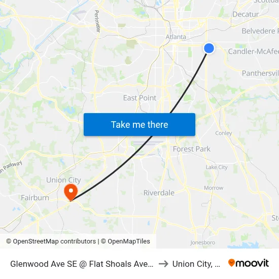 Glenwood Ave SE @ Flat Shoals Ave SE to Union City, GA map