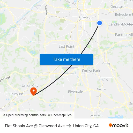 Flat Shoals Ave @ Glenwood Ave to Union City, GA map