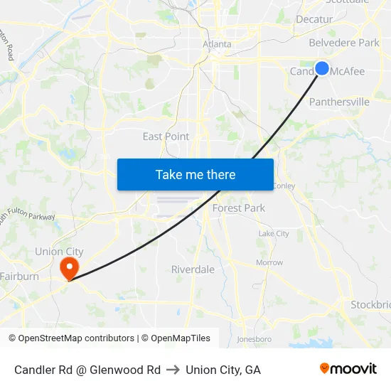 Candler Rd @ Glenwood Rd to Union City, GA map