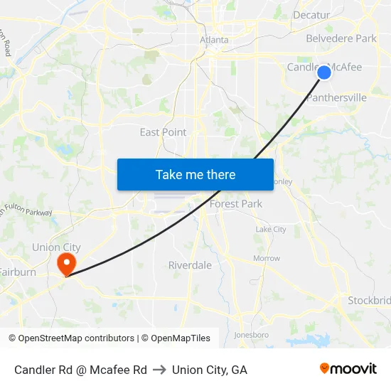 Candler Rd @ Mcafee Rd to Union City, GA map