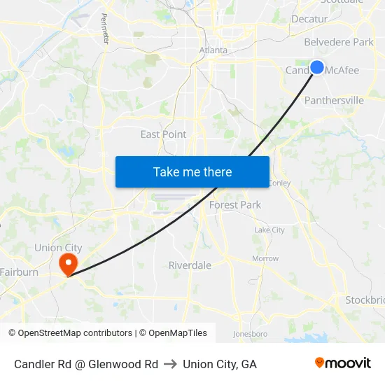 Candler Rd @ Glenwood Rd to Union City, GA map