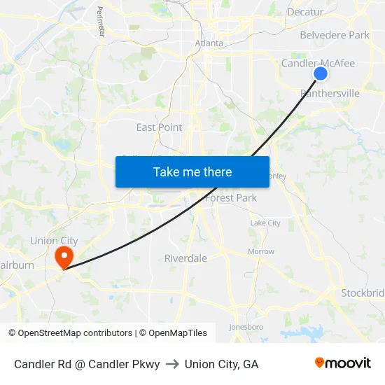 Candler Rd @ Candler Pkwy to Union City, GA map