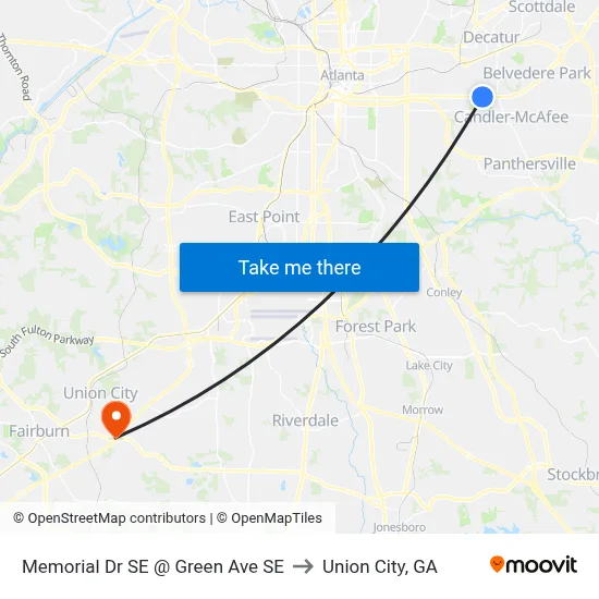 Memorial Dr SE @ Green Ave SE to Union City, GA map