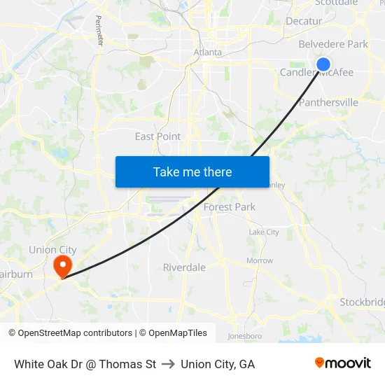 White Oak Dr @ Thomas St to Union City, GA map