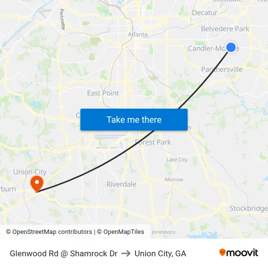 Glenwood Rd @ Shamrock Dr to Union City, GA map