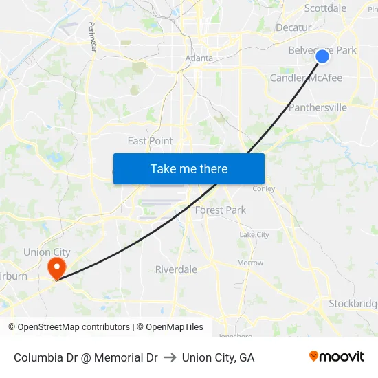 Columbia Dr @ Memorial Dr to Union City, GA map