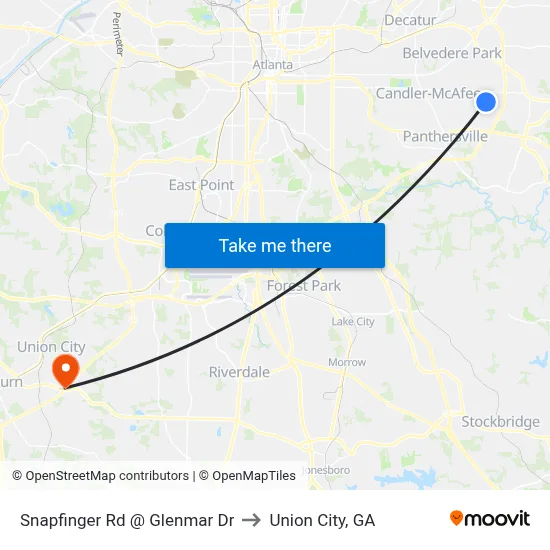 Snapfinger Rd @ Glenmar Dr to Union City, GA map