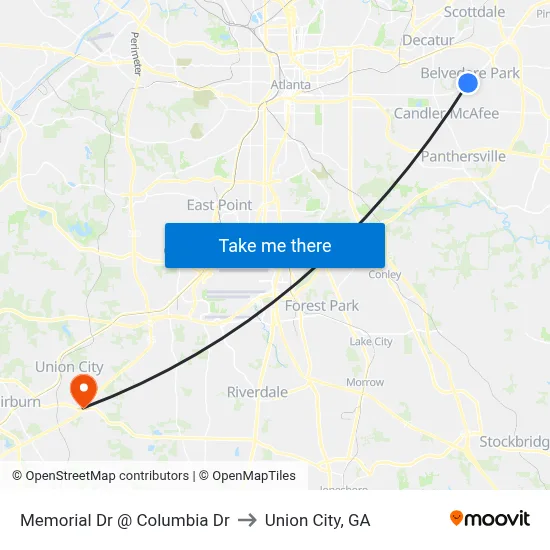 Memorial Dr @ Columbia Dr to Union City, GA map