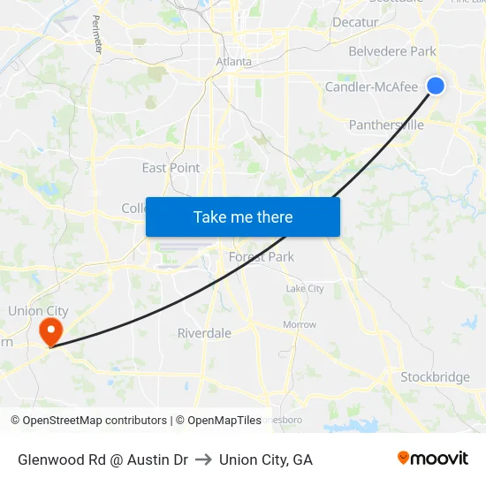 Glenwood Rd @ Austin Dr to Union City, GA map