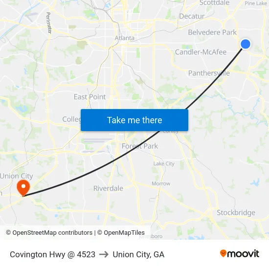 Covington Hwy @ 4523 to Union City, GA map