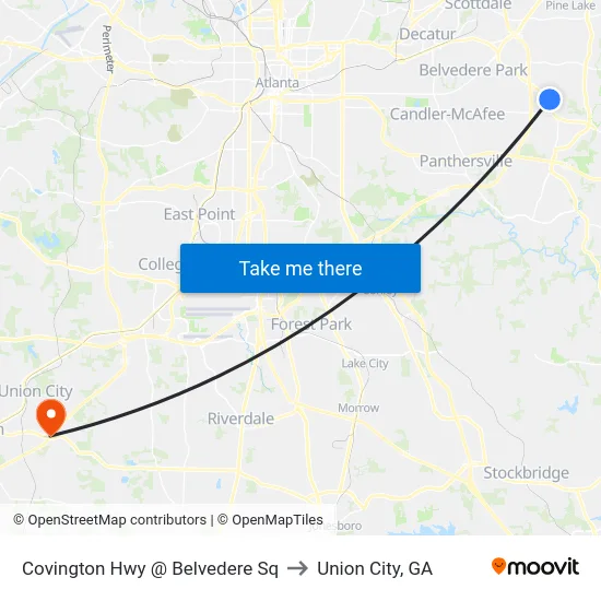 Covington Hwy @ Belvedere Sq to Union City, GA map