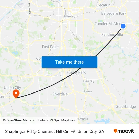 Snapfinger Rd @ Chestnut Hill Cir to Union City, GA map