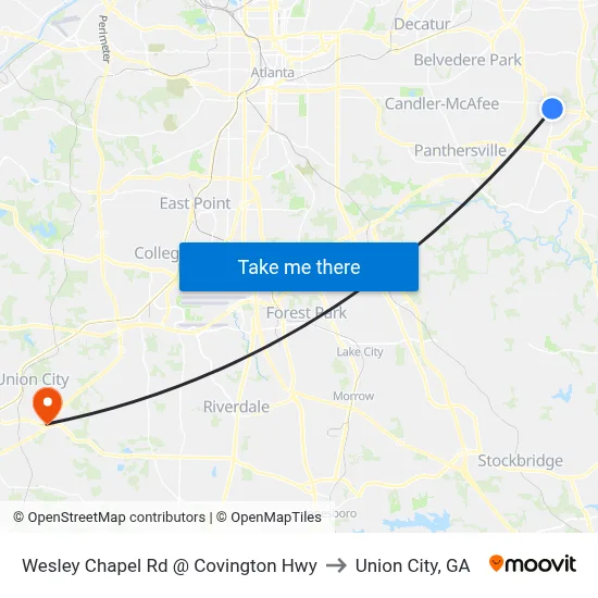Wesley Chapel Rd @ Covington Hwy to Union City, GA map