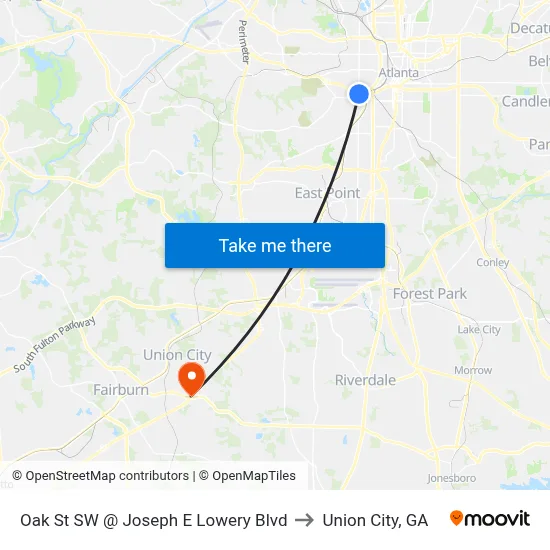 Oak St SW @ Joseph E Lowery Blvd to Union City, GA map