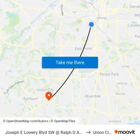 Joseph E Lowery Blvd SW @ Ralph D Abernathy Blvd SW to Union City, GA map