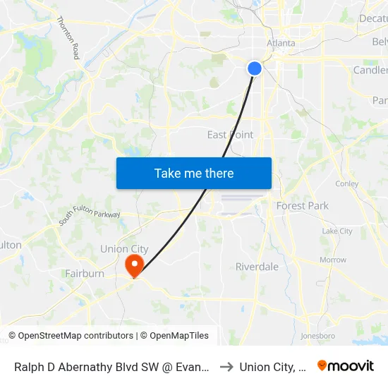 Ralph D Abernathy Blvd SW @ Evans St to Union City, GA map