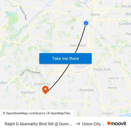 Ralph D Abernathy Blvd SW @ Dunn St SW to Union City, GA map