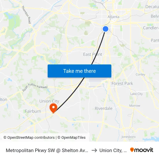 Metropolitan Pkwy SW @ Shelton Ave SW to Union City, GA map