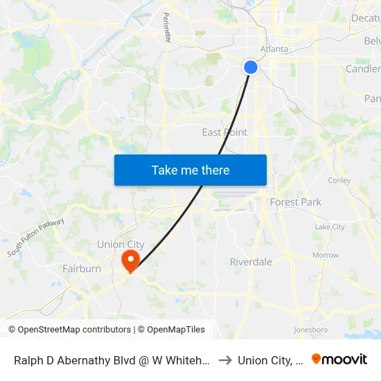Ralph D Abernathy Blvd @ W Whitehall St to Union City, GA map