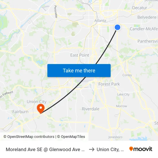 Moreland Ave SE @ Glenwood Ave SE to Union City, GA map