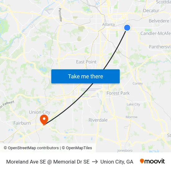Moreland Ave SE @ Memorial Dr SE to Union City, GA map