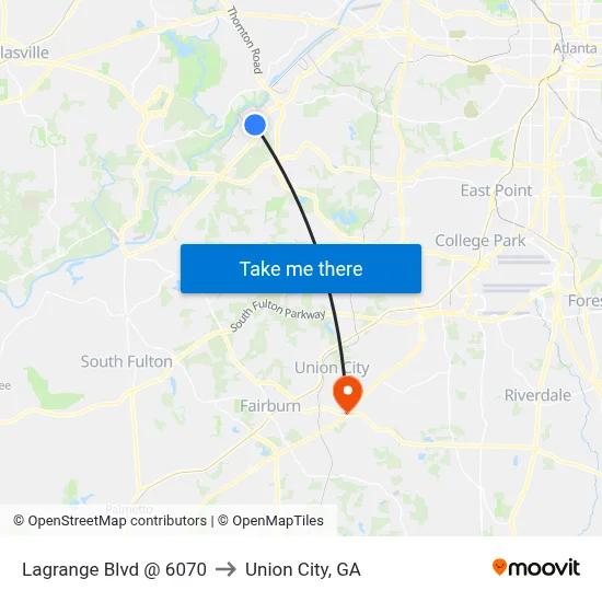 Lagrange Blvd @ 6070 to Union City, GA map
