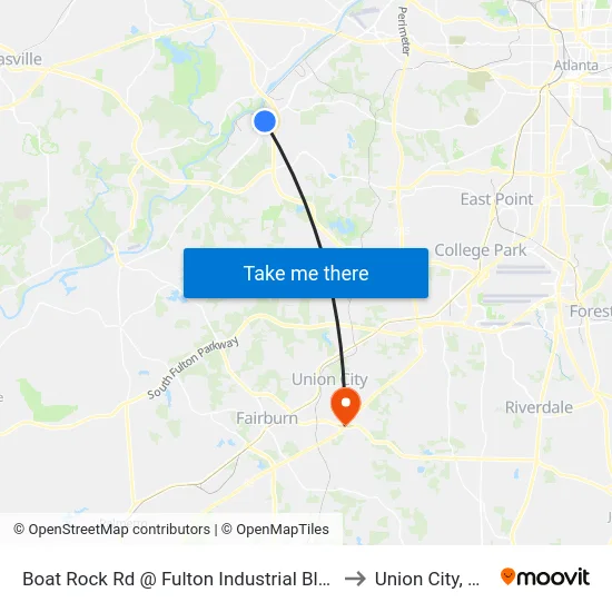 Boat Rock Rd @ Fulton Industrial Blvd to Union City, GA map