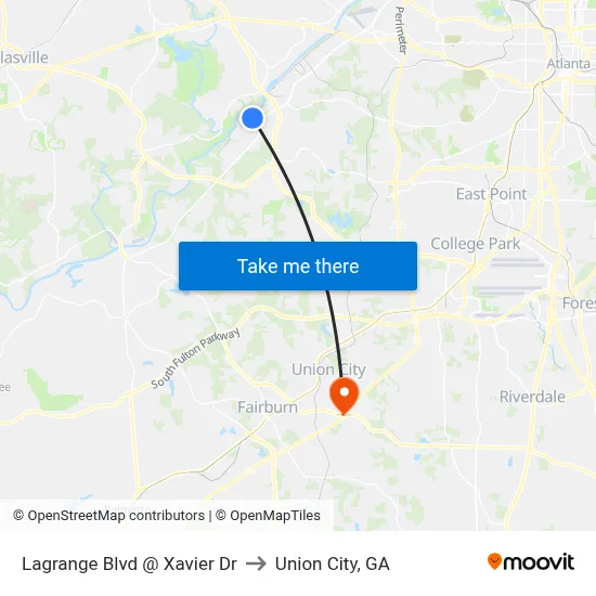 Lagrange Blvd @ Xavier Dr to Union City, GA map