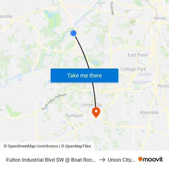 Fulton Industrial Blvd SW @ Boat Rock Rd SW to Union City, GA map