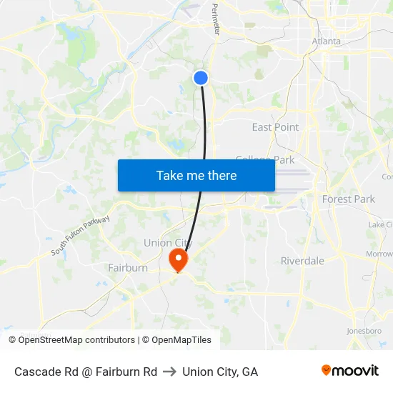 Cascade Rd @ Fairburn Rd to Union City, GA map