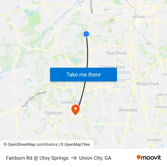Fairburn Rd @ Utoy Springs to Union City, GA map