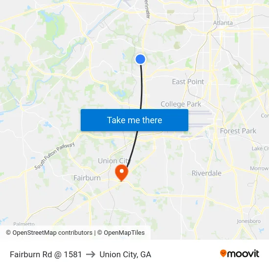 Fairburn Rd @ 1581 to Union City, GA map