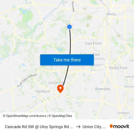 Cascade Rd SW @ Utoy Springs Rd SW to Union City, GA map