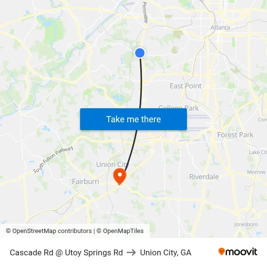 Cascade Rd @ Utoy Springs Rd to Union City, GA map