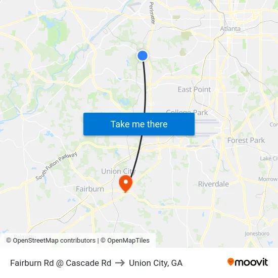 Fairburn Rd @ Cascade Rd to Union City, GA map