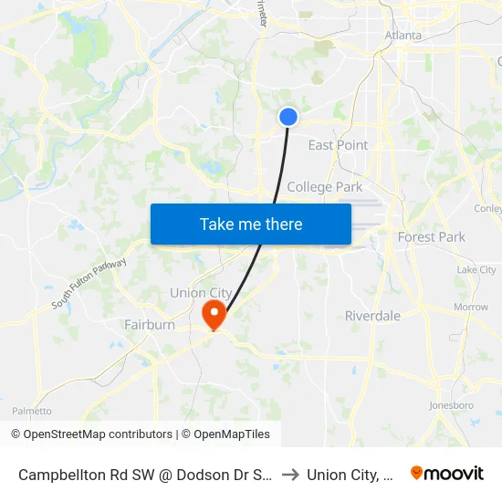 Campbellton Rd SW @ Dodson Dr SW to Union City, GA map