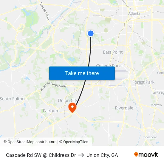 Cascade Rd SW @ Childress Dr to Union City, GA map