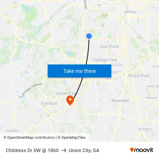 Childress Dr SW @ 1860 to Union City, GA map