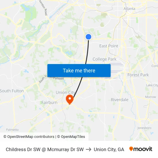 Childress Dr SW @ Mcmurray Dr SW to Union City, GA map