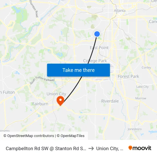 Campbellton Rd SW @ Stanton Rd SW to Union City, GA map