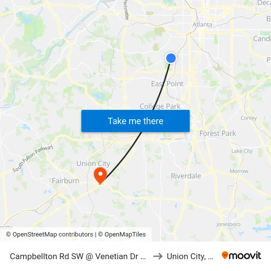 Campbellton Rd SW @ Venetian Dr SW to Union City, GA map