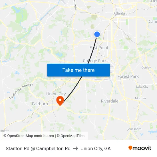 Stanton Rd @ Campbellton Rd to Union City, GA map