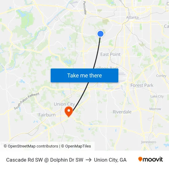 Cascade Rd SW @ Dolphin Dr SW to Union City, GA map