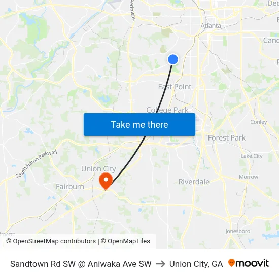 Sandtown Rd SW @ Aniwaka Ave SW to Union City, GA map