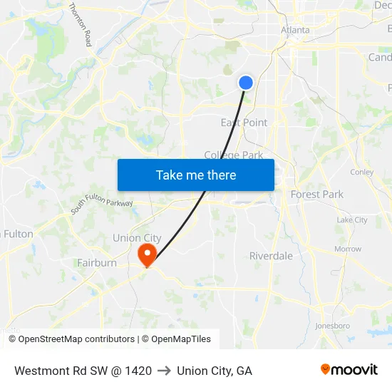 Westmont Rd SW @ 1420 to Union City, GA map