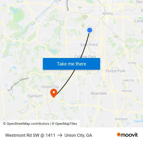 Westmont Rd SW @ 1411 to Union City, GA map